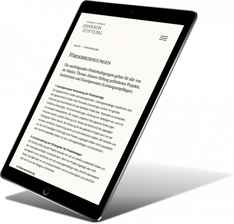 Johnson Stiftung Förderbedingungen auf dem iPad